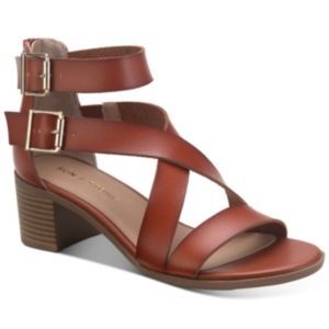 Sun + Stone Womens Quinn Faux Leather Pumps Heel Sandals Brown Size 7.5M